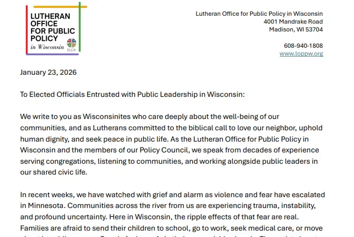 Letter from LOPPW and the LOPPW Policy Council.