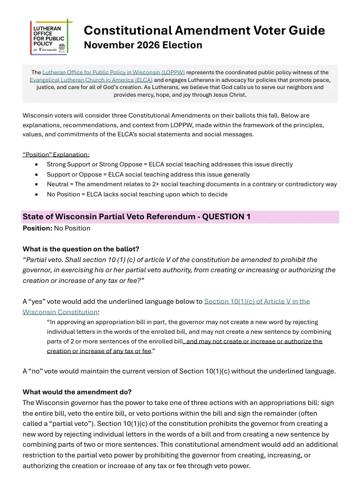 The first page of the Constitutional Amendment Voter Guide.