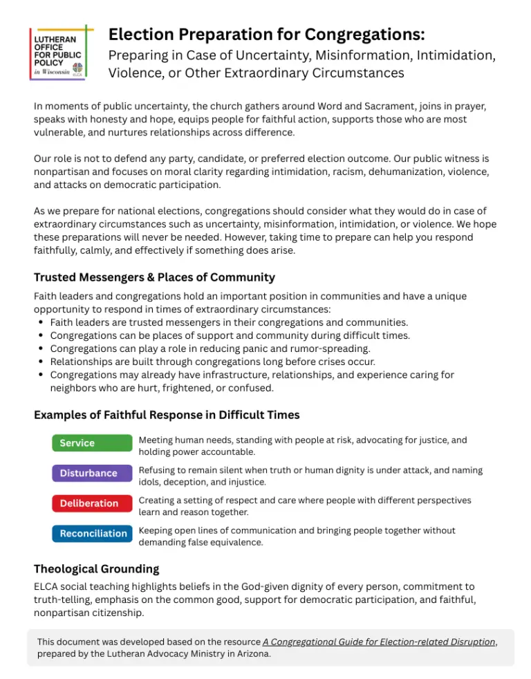 The first page of the Election Preparation guide.